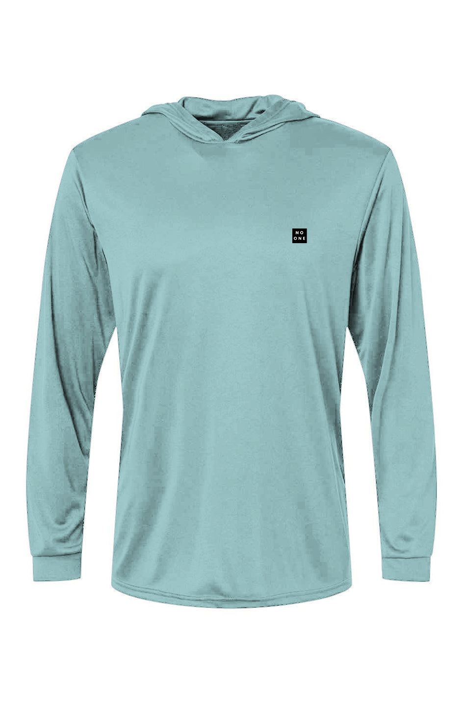 No One Sun Hooded Patch Long Sleeve Aluminum UPF 50 Aqua Blue