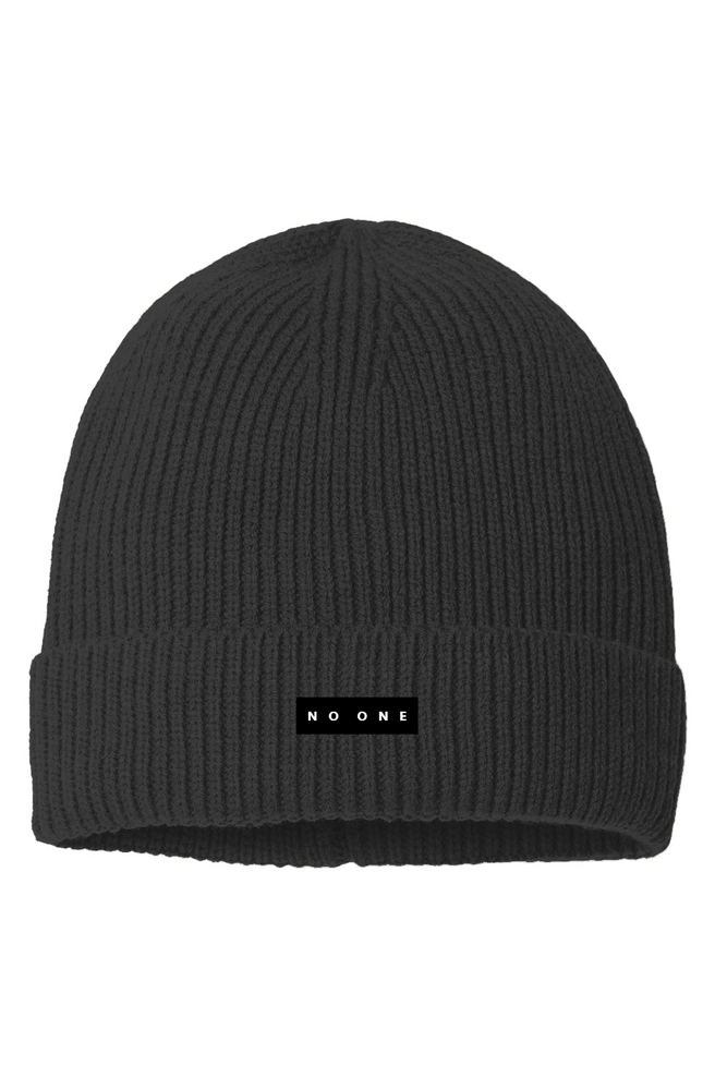 No One Sustainable Fine Rib Knit Beanie Black - NO ONE