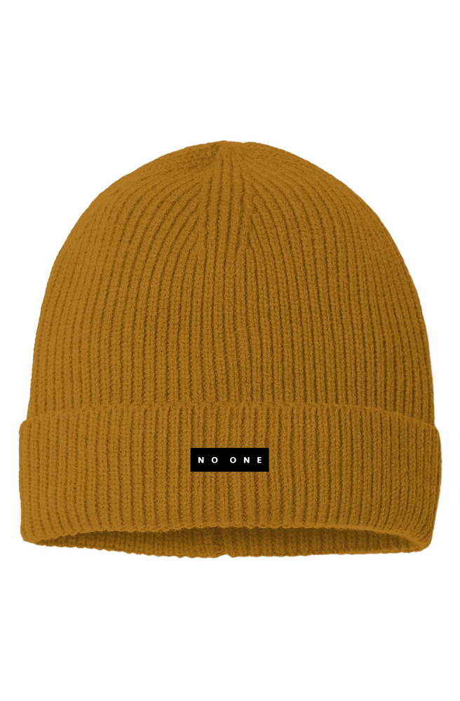 No One Sustainable Fine Rib Knit Beanie Black Mustard - NO ONE